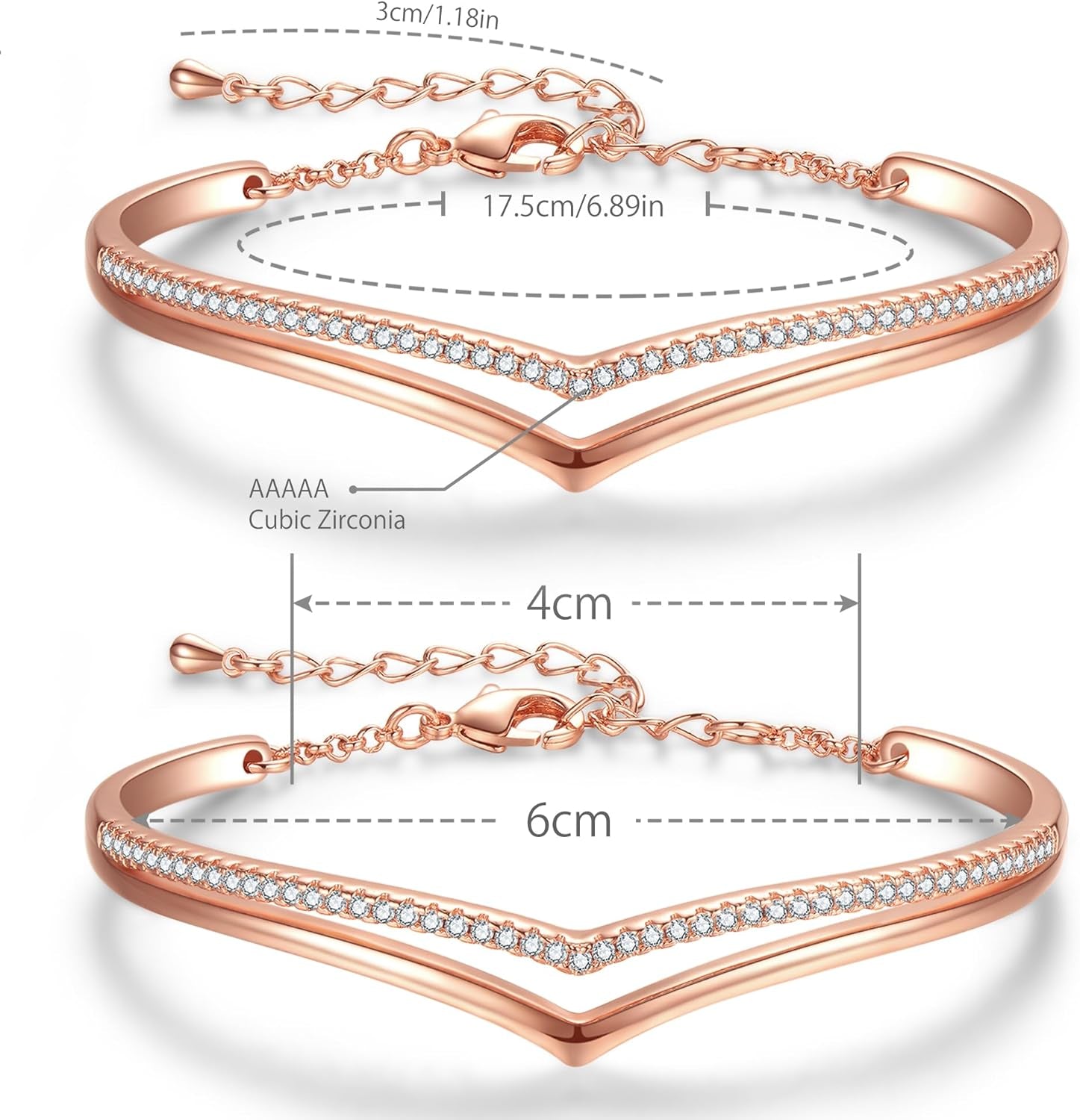 Minimalistic Bracelets for Women 18K White/Rose Gold Plated Charm Silver Tone Bracelet 5A Cubic Zirconia Jewelry Christmas Birthday Valentine Mother'S Day Gifts for Her Mom Girlfriend Wife