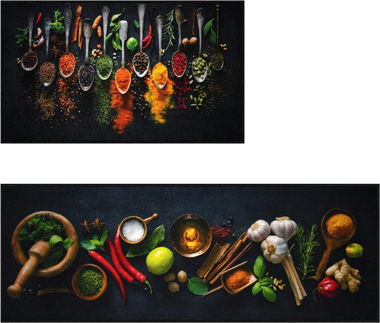 Artistic and Colorful Kitchen Rugs Kitchen Mats for Floor Non Slip Kitchen Rugs and Mats Kitchen Mat Set Farmhouse Kitchen Rugs and Mats Kitchen - Spicy Art - 2 Pieces - 30"X17" + 47”X17