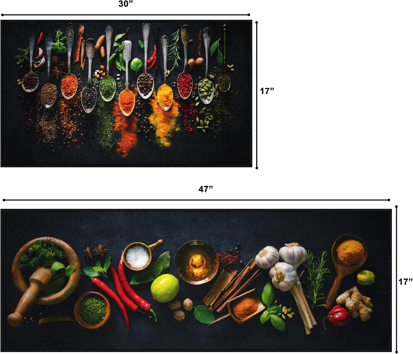 Artistic and Colorful Kitchen Rugs Kitchen Mats for Floor Non Slip Kitchen Rugs and Mats Kitchen Mat Set Farmhouse Kitchen Rugs and Mats Kitchen - Spicy Art - 2 Pieces - 30"X17" + 47”X17