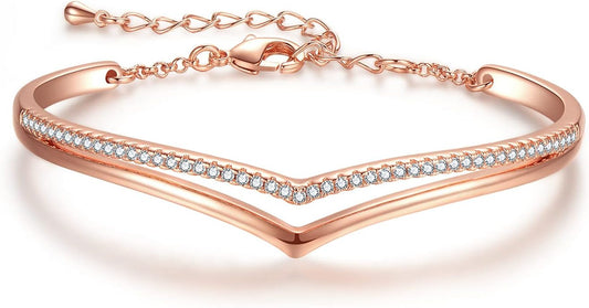Minimalistic Bracelets for Women 18K White/Rose Gold Plated Charm Silver Tone Bracelet 5A Cubic Zirconia Jewelry Christmas Birthday Valentine Mother'S Day Gifts for Her Mom Girlfriend Wife
